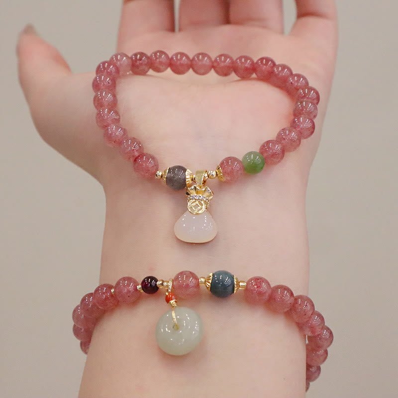 6.5mm Strawberry Quartz Jade Healing Bracelet for Peace