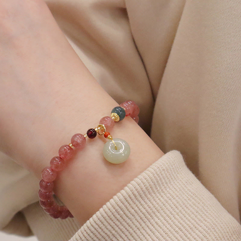 6.5mm Strawberry Quartz Jade Healing Bracelet for Peace