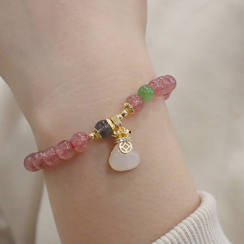 6.5mm Strawberry Quartz Jade Healing Bracelet for Peace