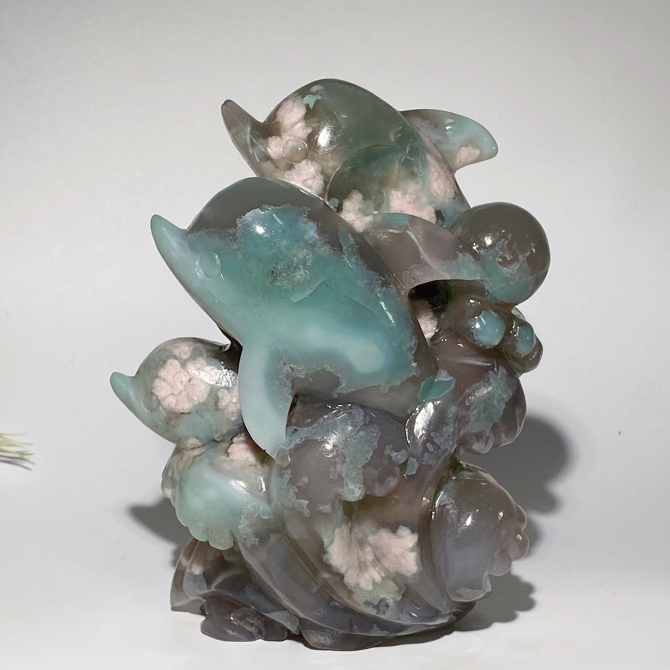 6.6 Inch Green Crystal Dolphin Sculpture