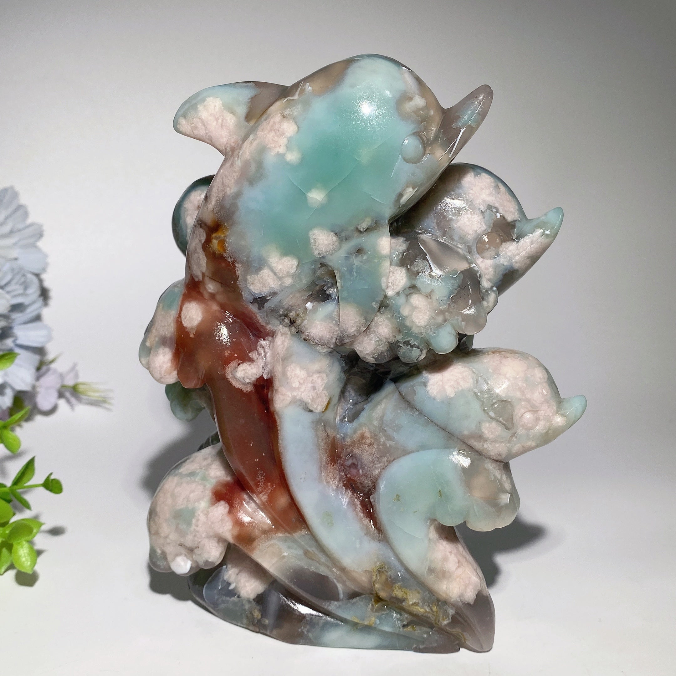 6.6 Inch Green Crystal Dolphin Sculpture