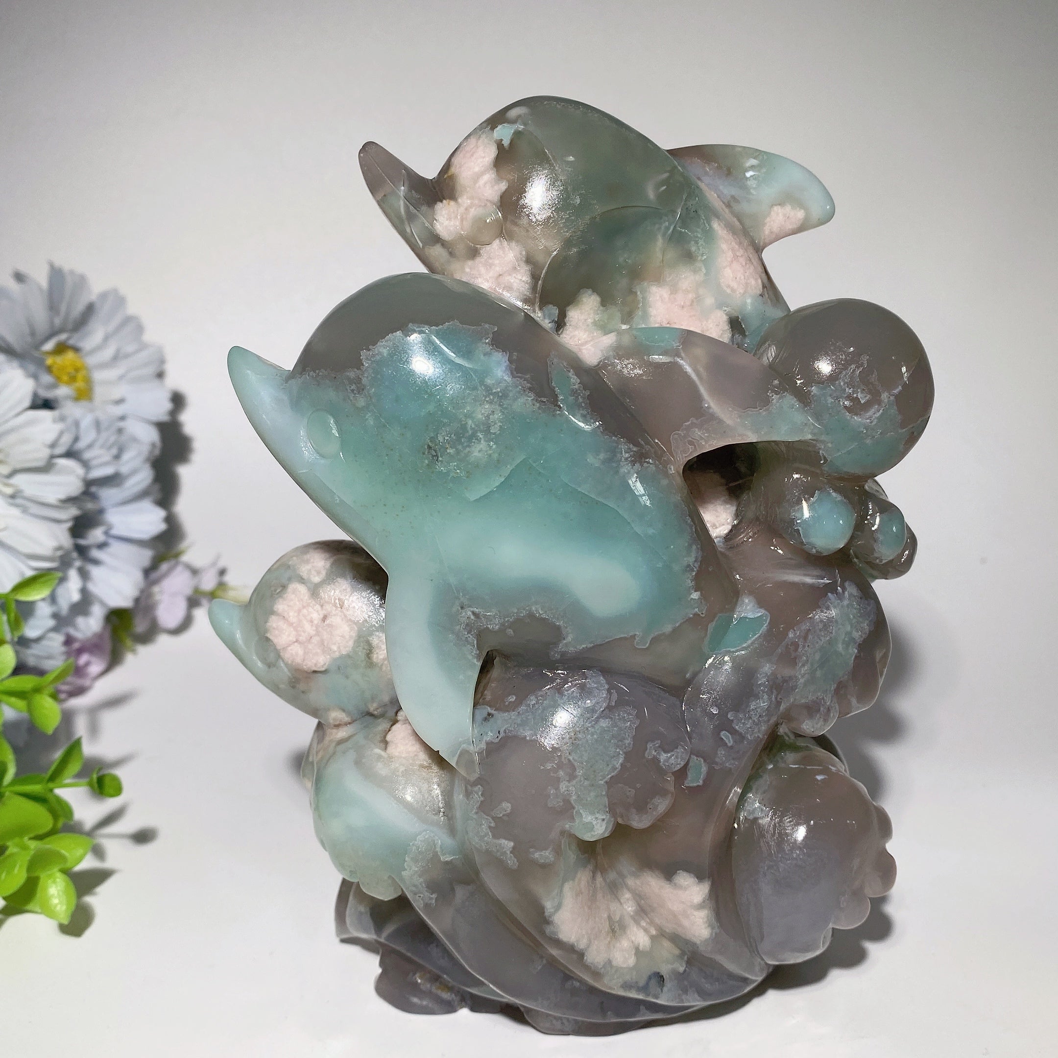 6.6 Inch Green Crystal Dolphin Sculpture