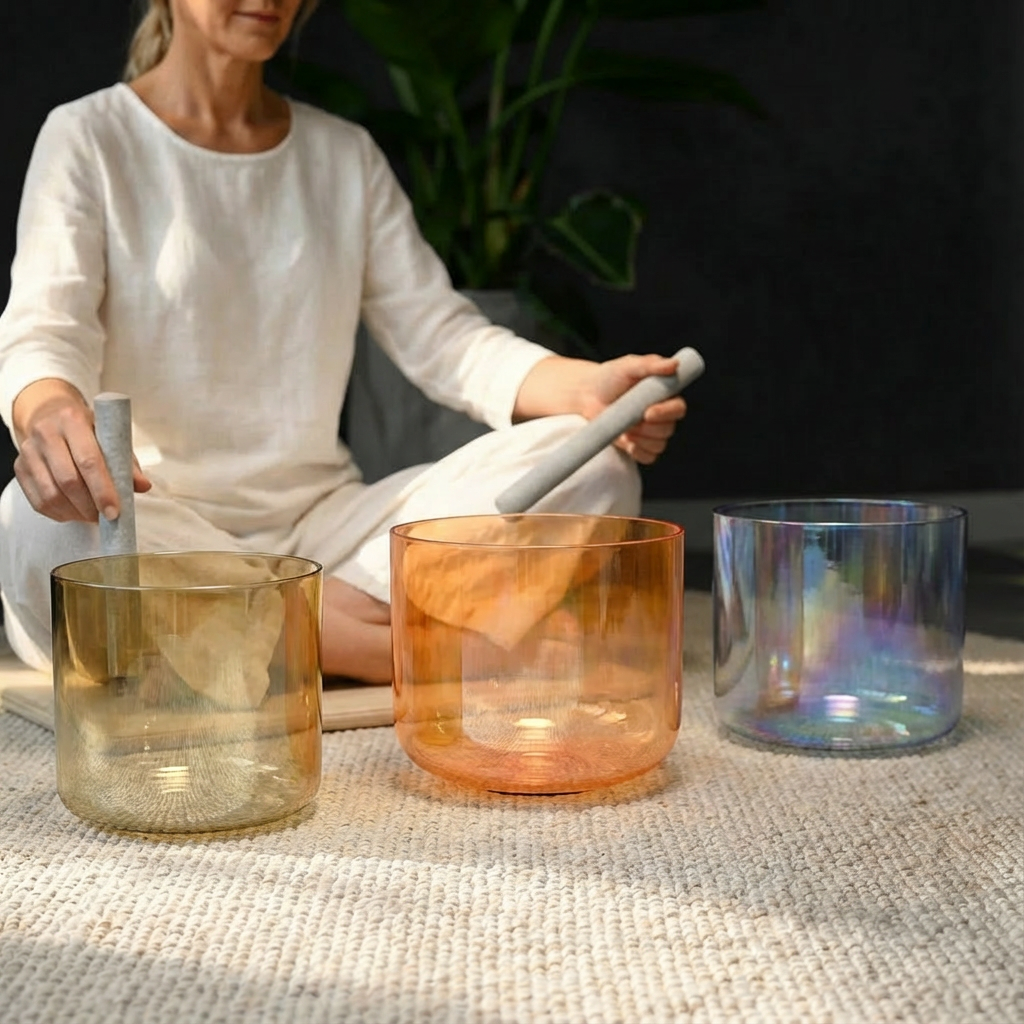 6/7 Inch C D F Alchemy Clear Crystal Singing Bowl Set