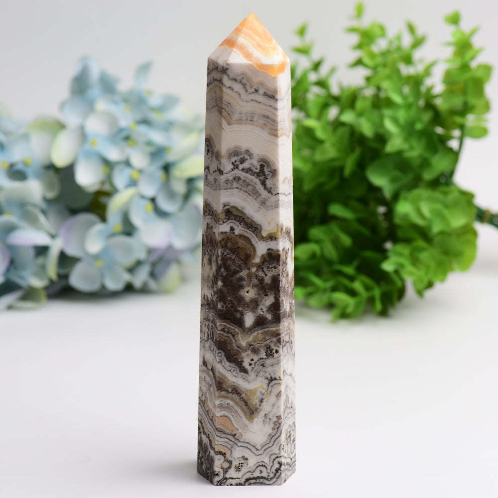 6-8 Inch Grass Calcite Crystal Tower for Healing Energy