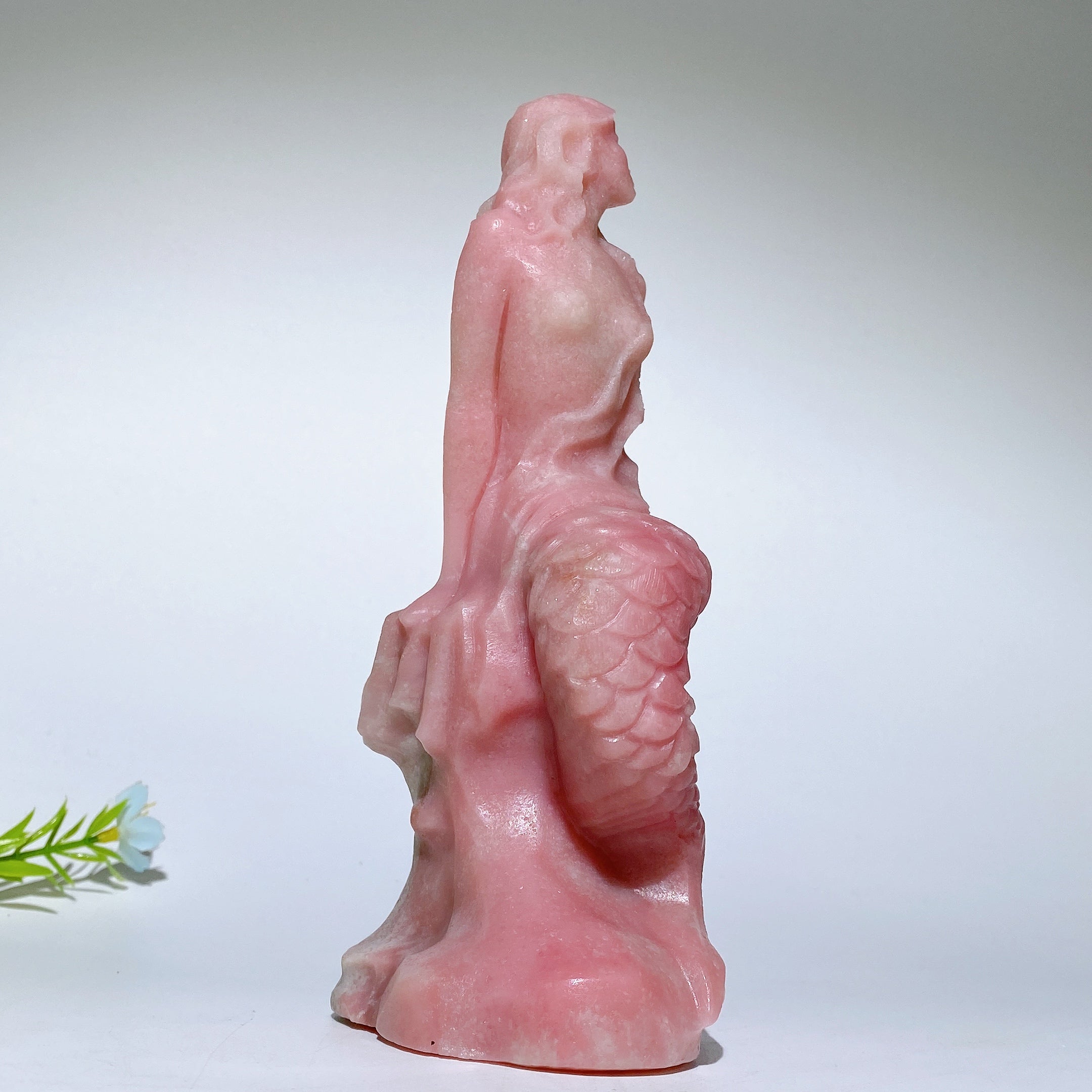6.9 inch Pink Jade Mermaid Crystal Figurine Carving
