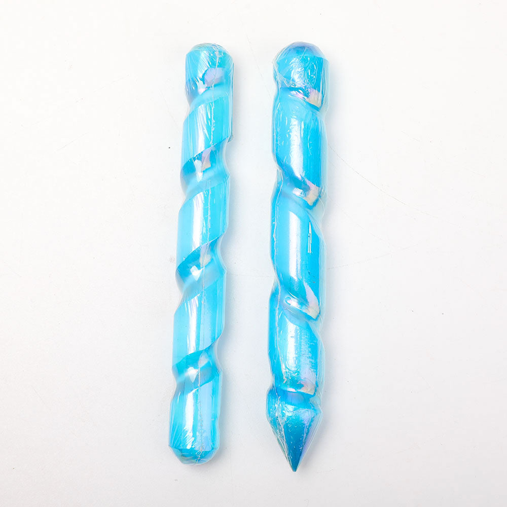 6" Aura Blue Spiral Selenite Crystal Wand Healing Energy