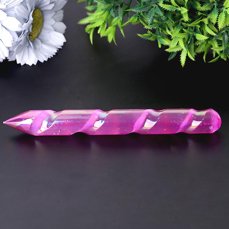 6" Aura Spiral Selenite Crystal Wand