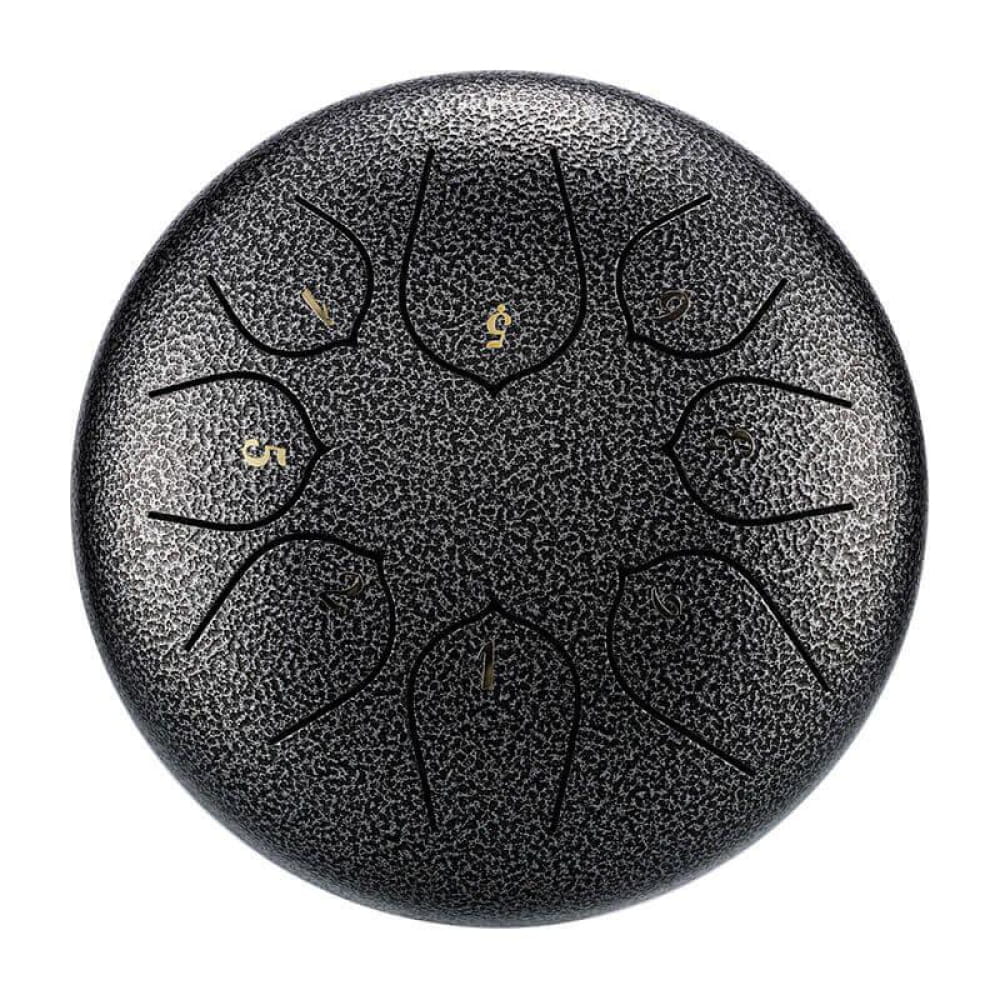 Black textured steel tongue drum with radial grooves in 6 Carbon Steel Tongue Drum C Key
