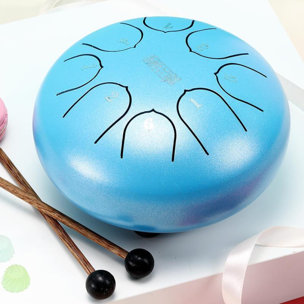 Light blue 6 Carbon Steel Tongue Drum with black lines, 8-tone C key for kids