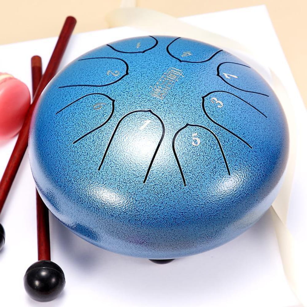Blue metallic tongue drum with mallets, 6 Carbon Steel, 8-Tone C Key for Kids