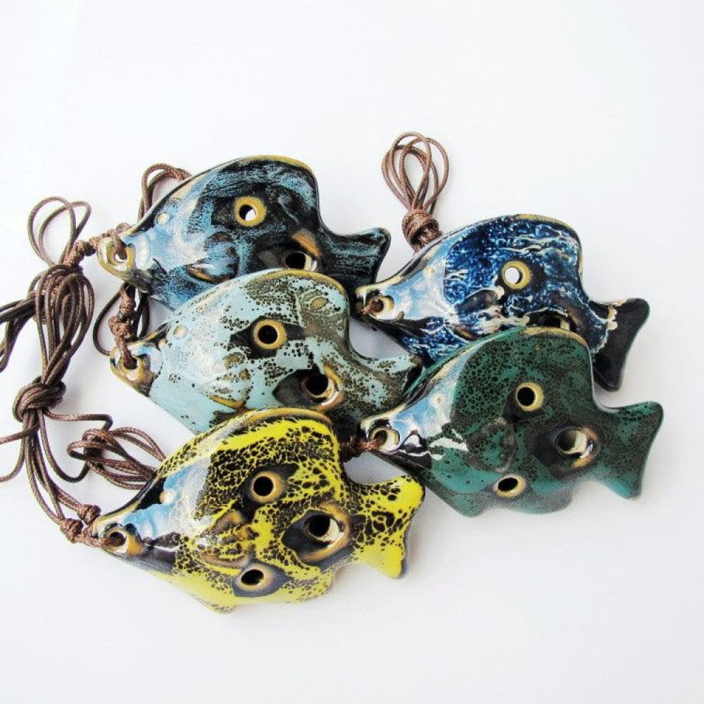 Ceramic fish-shaped ornaments with painted designs for 6 Hole Alto C Ocarina Pendant