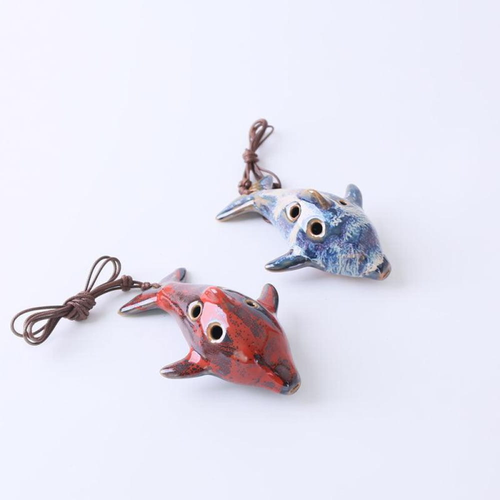Red and blue dolphin pendants with googly eyes for 6 Hole Alto C Ocarina instrument