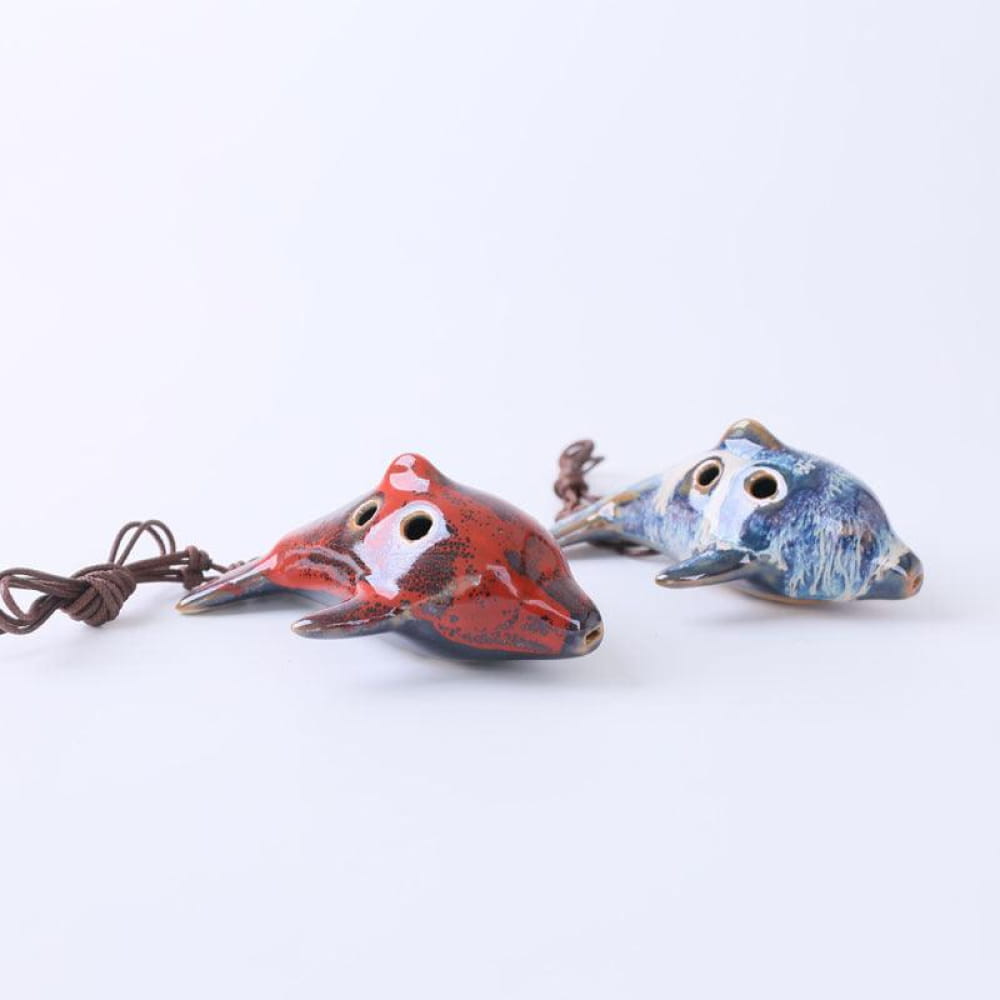 Ceramic fish-shaped whistles in red and blue for 6 Hole Alto C Pendant Ocarina gift