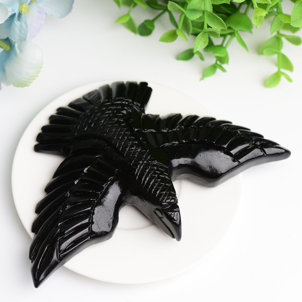 6-inch Black Obsidian Bird Crystal Carving Figurine