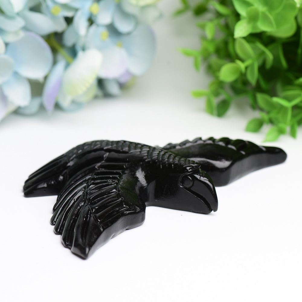 6-inch Black Obsidian Bird Crystal Carving Figurine
