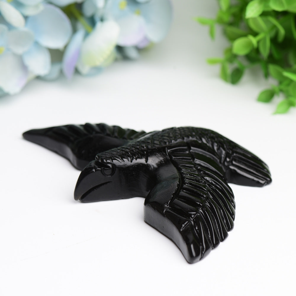 6-inch Black Obsidian Bird Crystal Carving Figurine