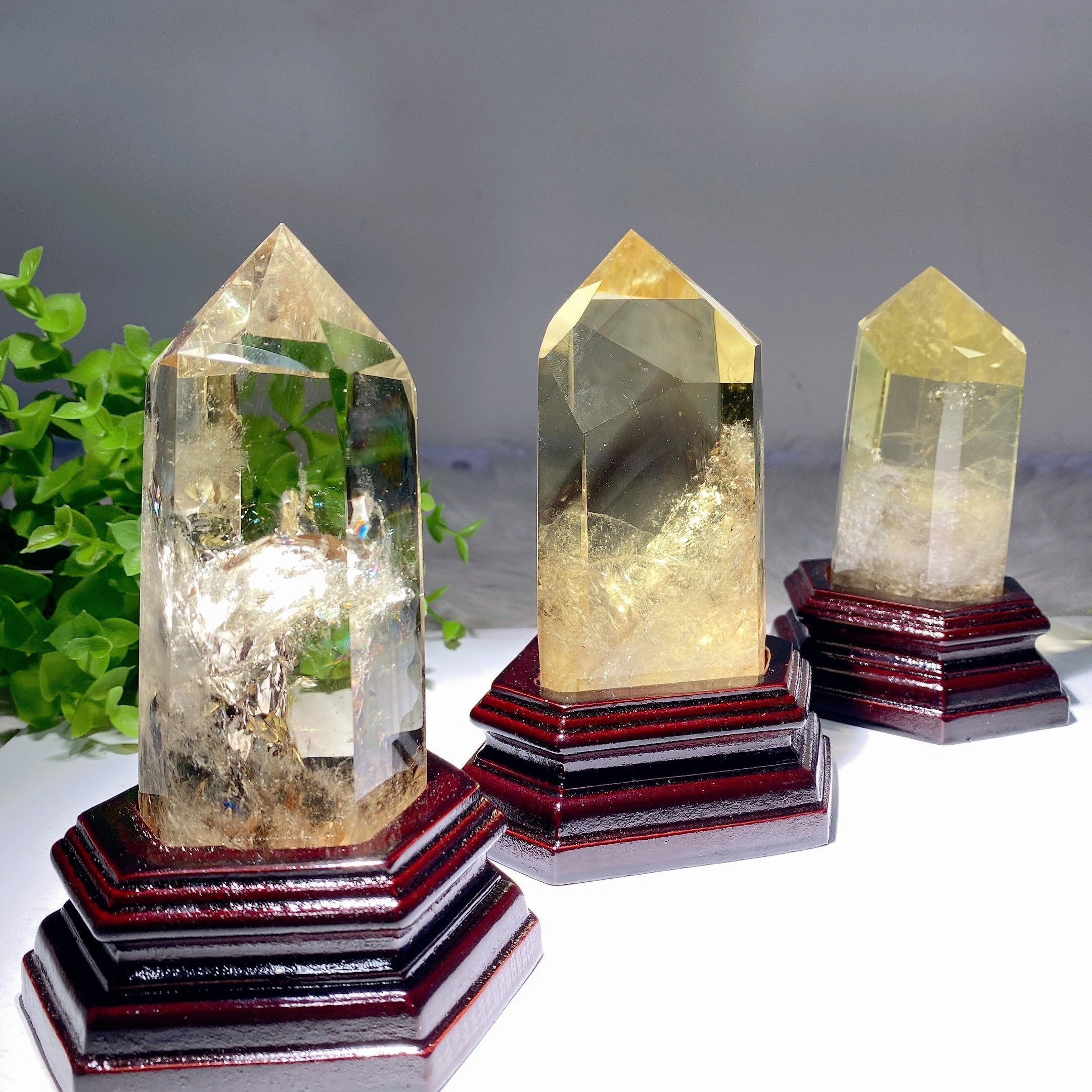 6 Inch Citrine Crystal Tower with Wooden Base for Healing