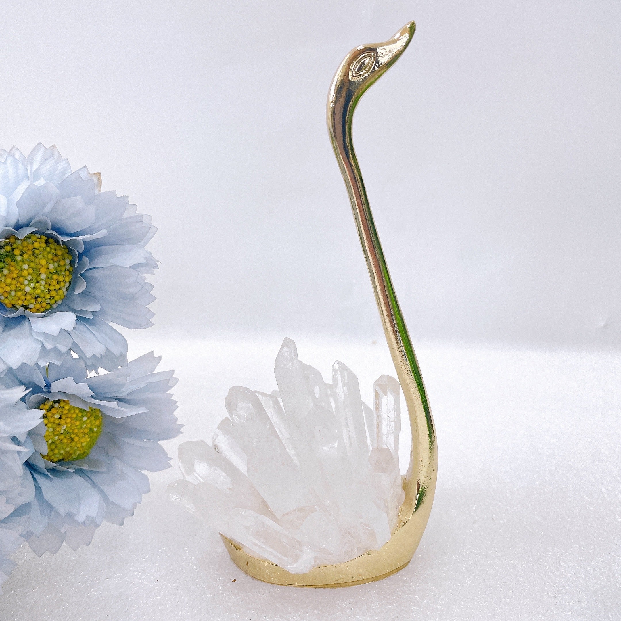 6-Inch Clear Quartz Cluster Swan Design Crystal Specimen