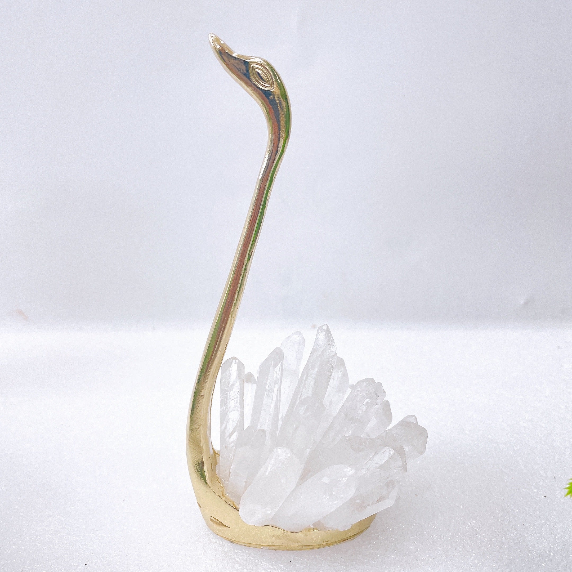 6-Inch Clear Quartz Cluster Swan Design Crystal Specimen