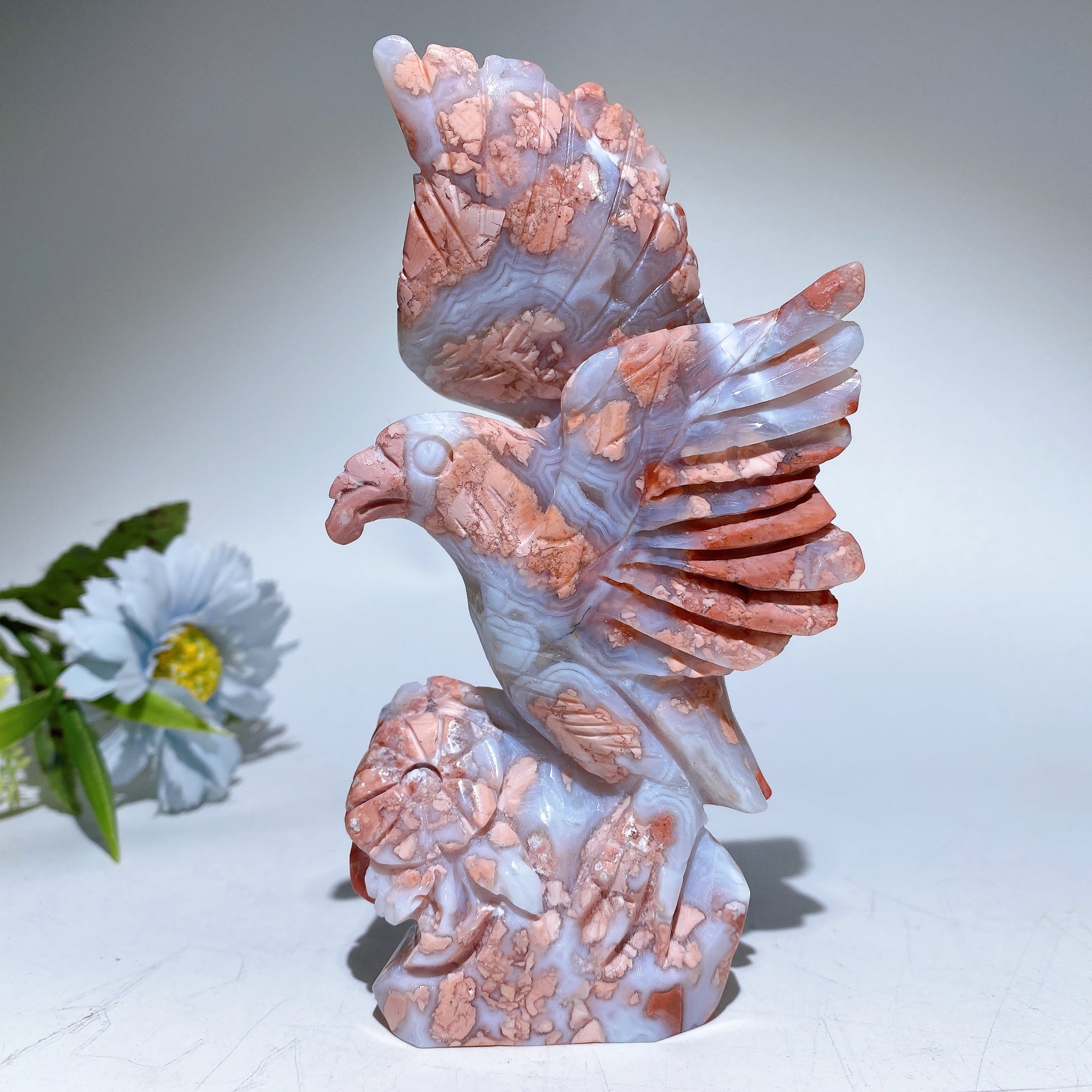 6 inch Cotton Candy Agate Eagle Crystal Carving