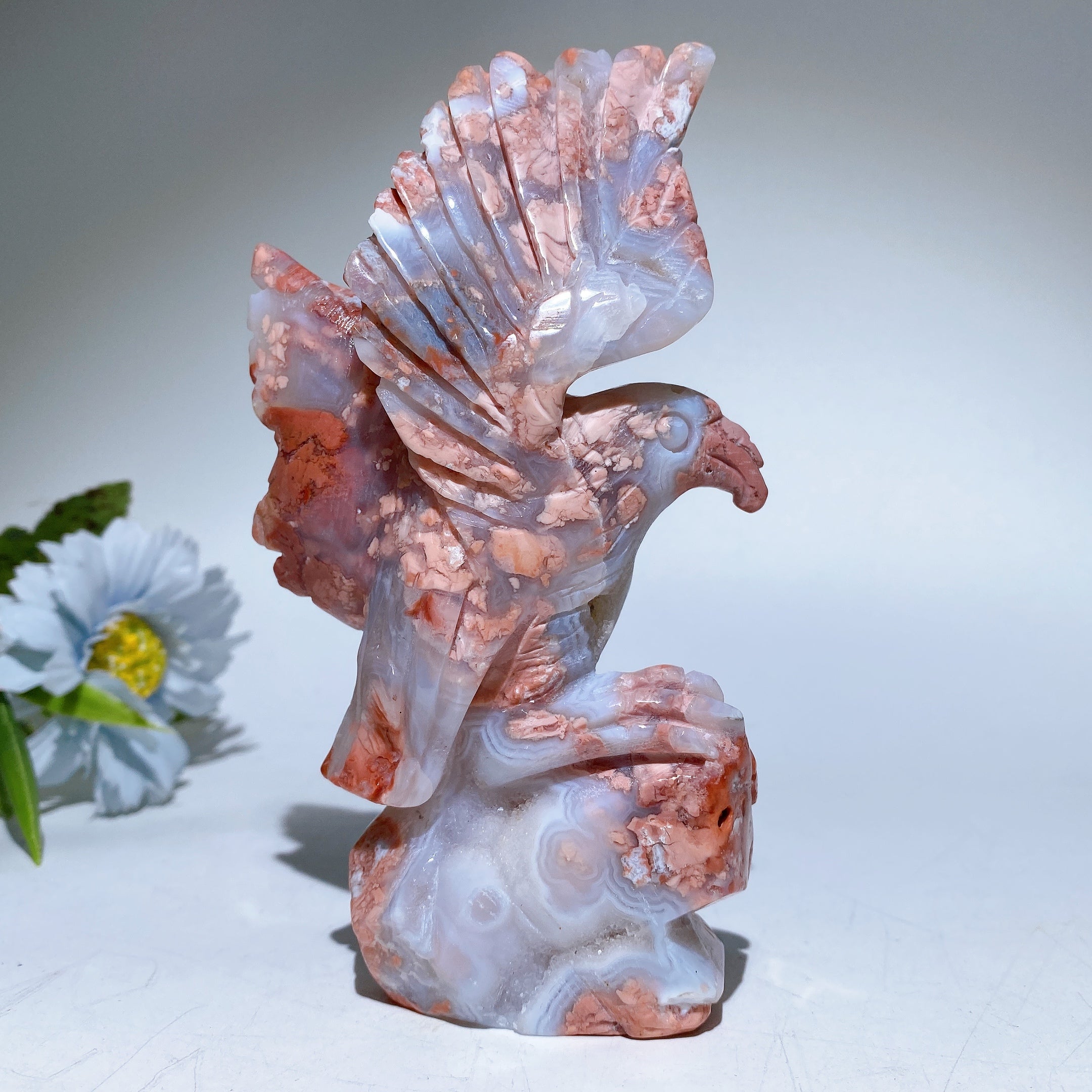 6 inch Cotton Candy Agate Eagle Crystal Carving