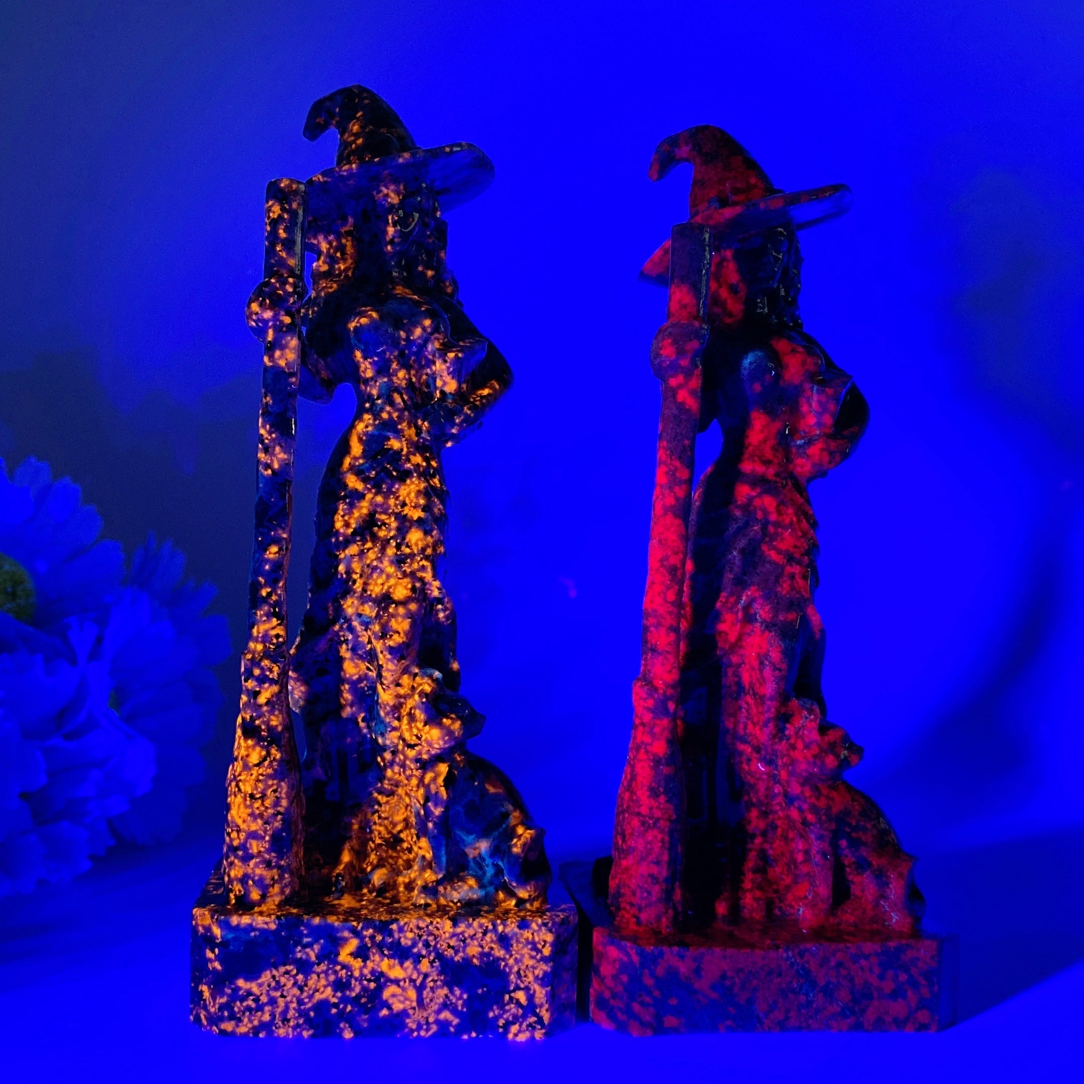 6 Inch Mixed Crystal Witch with Cat Carving Figurine