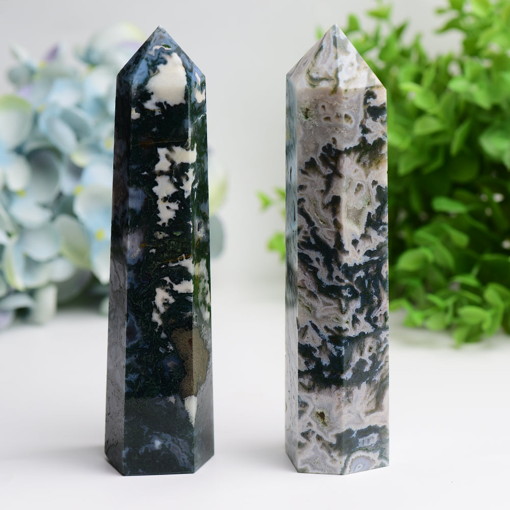 6-inch Moss Agate Crystal Tower for Healing & Energy Balance