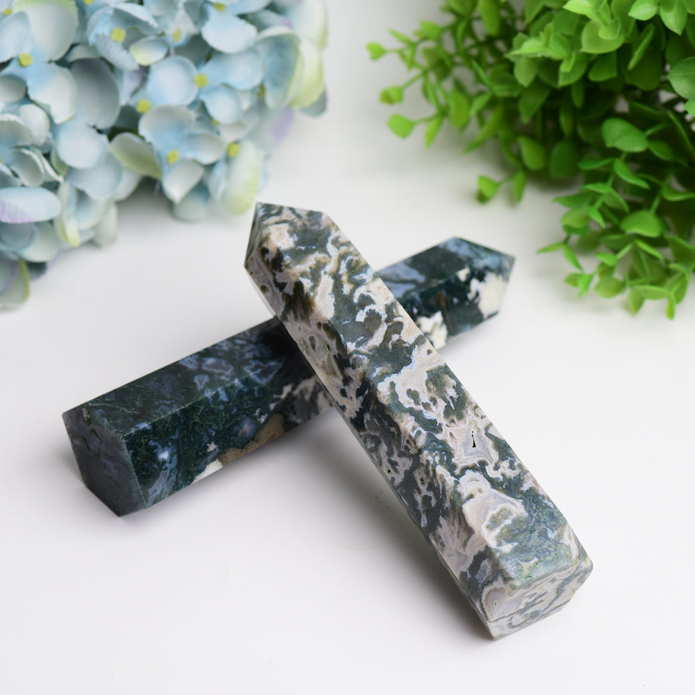 6-inch Moss Agate Crystal Tower for Healing & Energy Balance