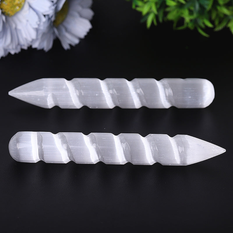 6 inch Spiral White Selenite Crystal Wand for Meditation