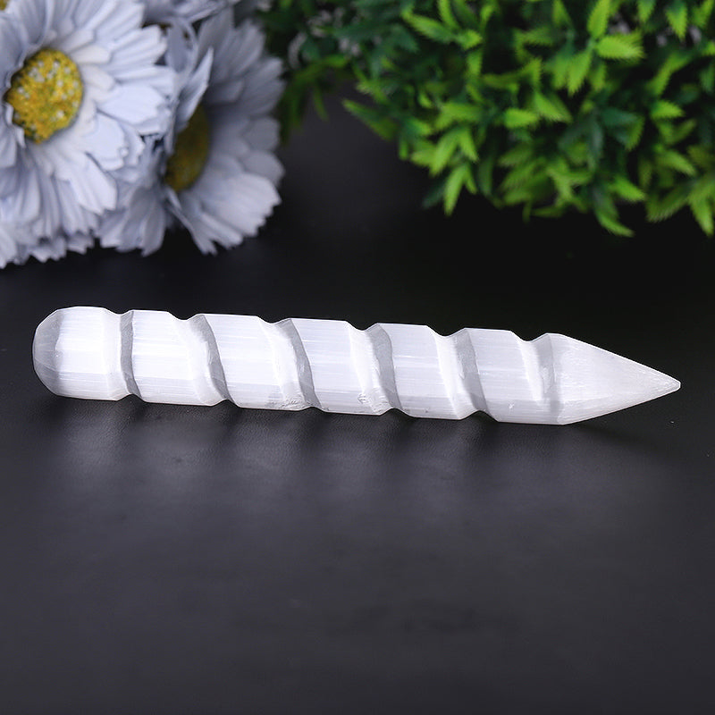 6 inch Spiral White Selenite Crystal Wand for Meditation