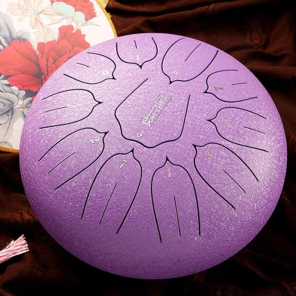 Purple Steel Tongue Drum with Petal-Shaped Tone Markings for Beginners and Kids