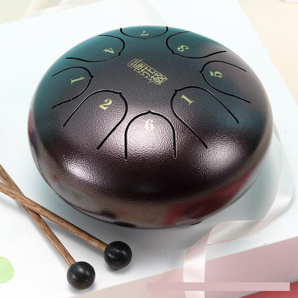 Dark-colored 6-Inch Steel Tongue Drum with mallets for beginners and kids