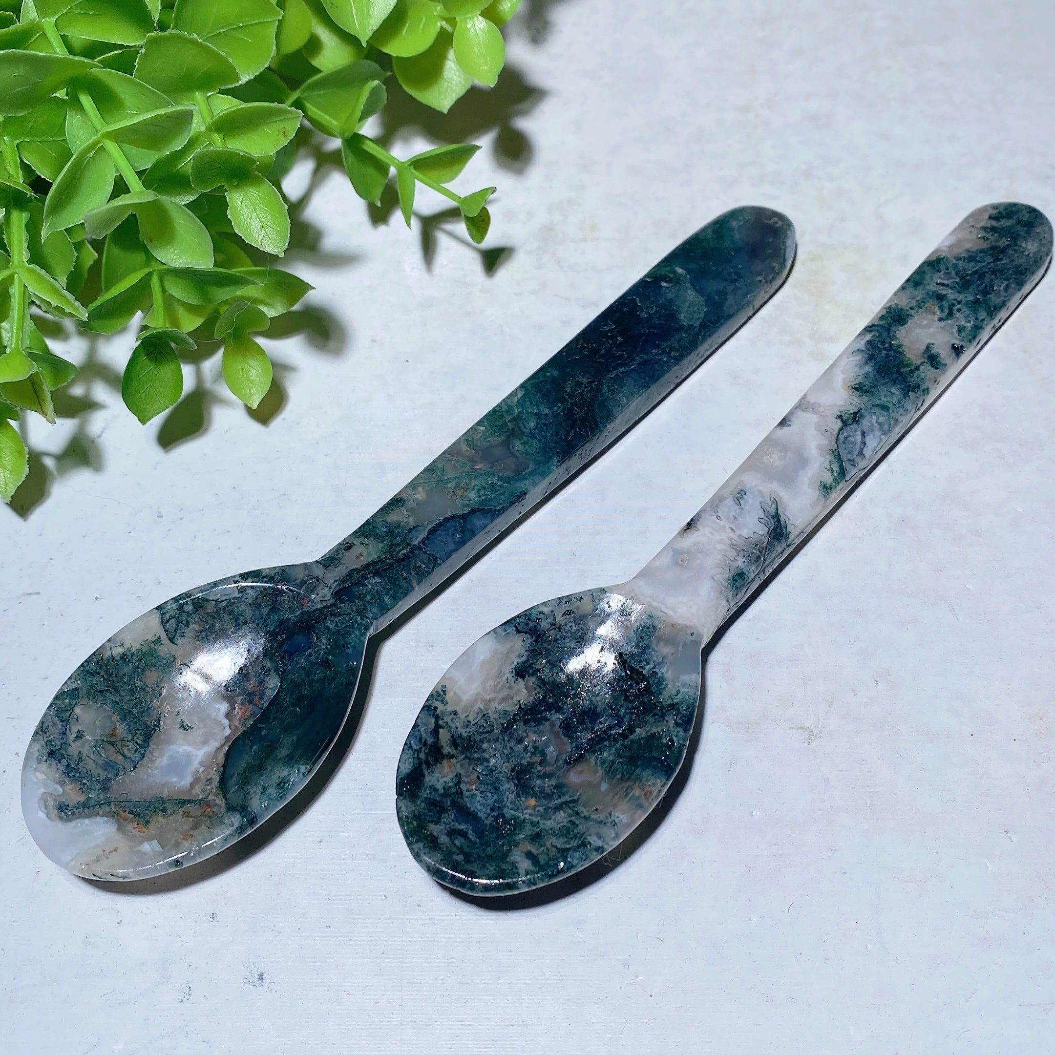 6" Moss Agate Carved Crystal Spoon for Healing