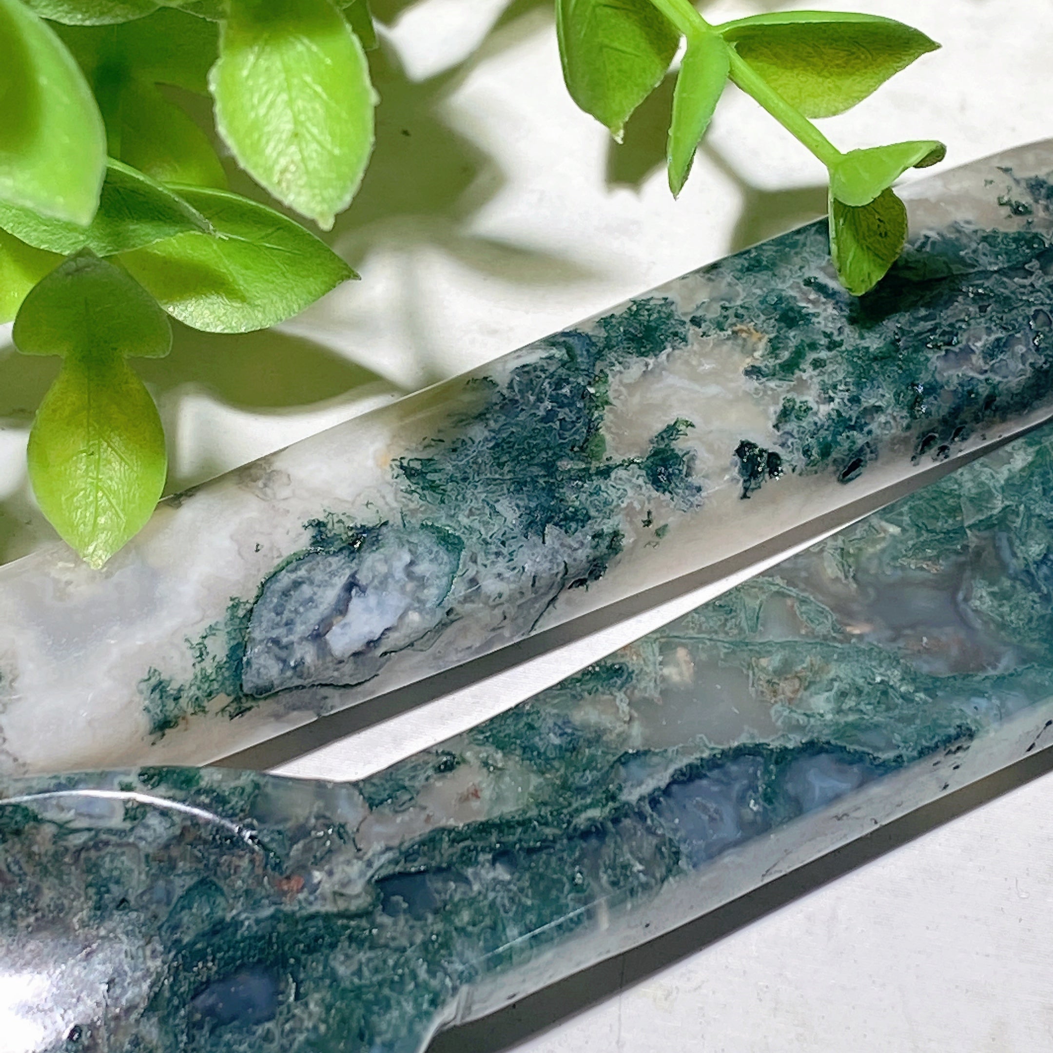 6" Moss Agate Carved Crystal Spoon for Healing