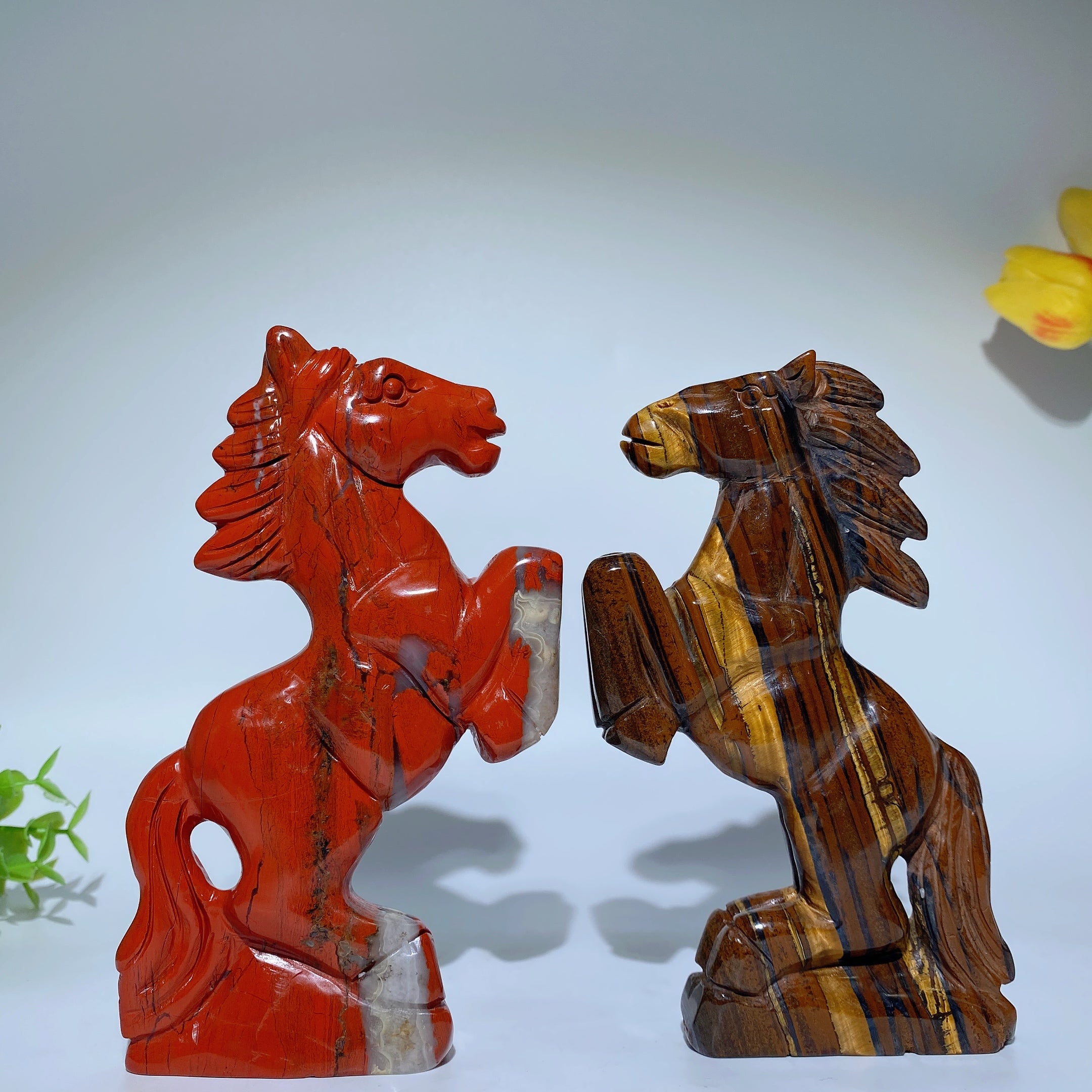 6" Red Jasper & Yellow Tiger Eye Horse Crystal Animals