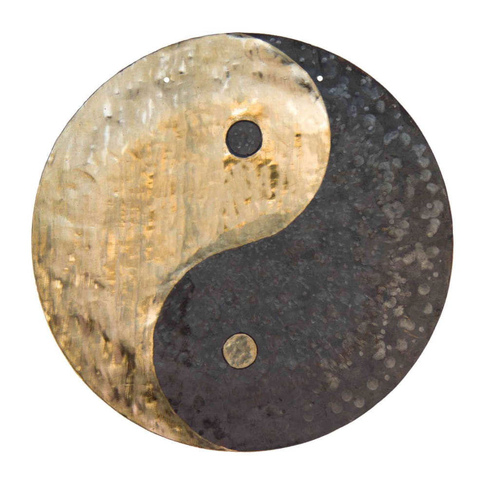 Yin-yang symbol with gold and black texture on 6-inch Meditation Gong for Relaxation