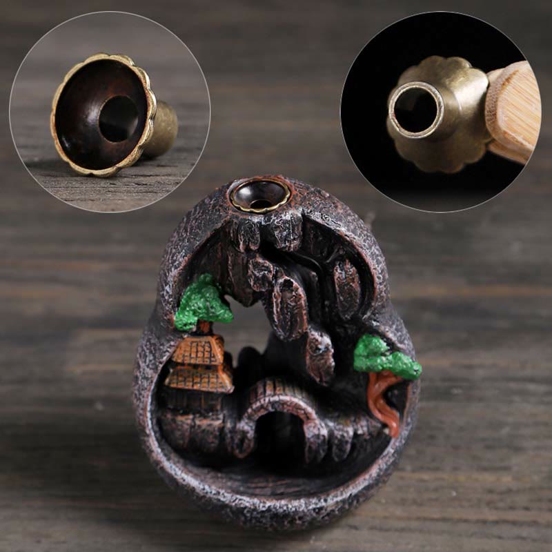 Resin Buddha Incense Burner with Mountain Bridges Pattern
