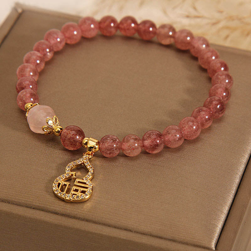 Strawberry Quartz Positive Energy Bracelet with Fu Charm