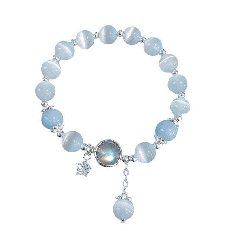 Cat's Eye Moonstone Bracelet with Butterfly or Star Charm for Balance