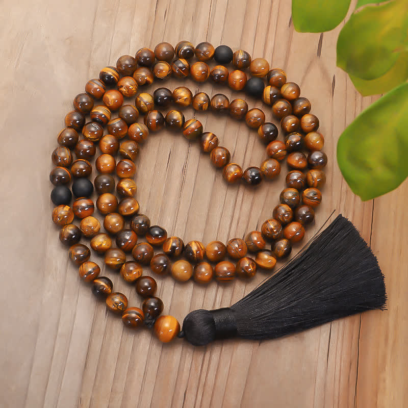 108 Beads Tiger Eye Protection Mala Bracelet 8mm Unisex