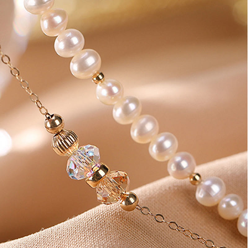 925 Sterling Silver 14K Gold Plated Pearl Healing Bracelet