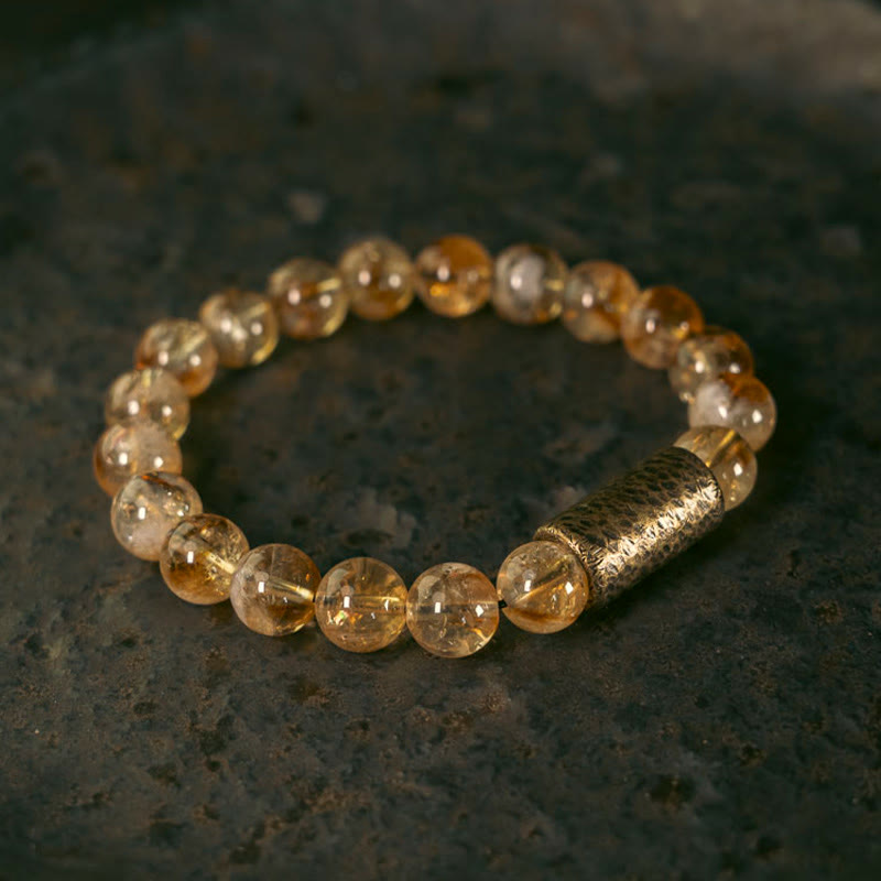 Natural Citrine Protection Bracelet with Brass Beads