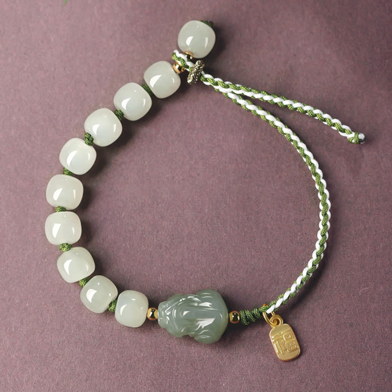Hetian Jade PiXiu Luck Fu Character String Bracelet
