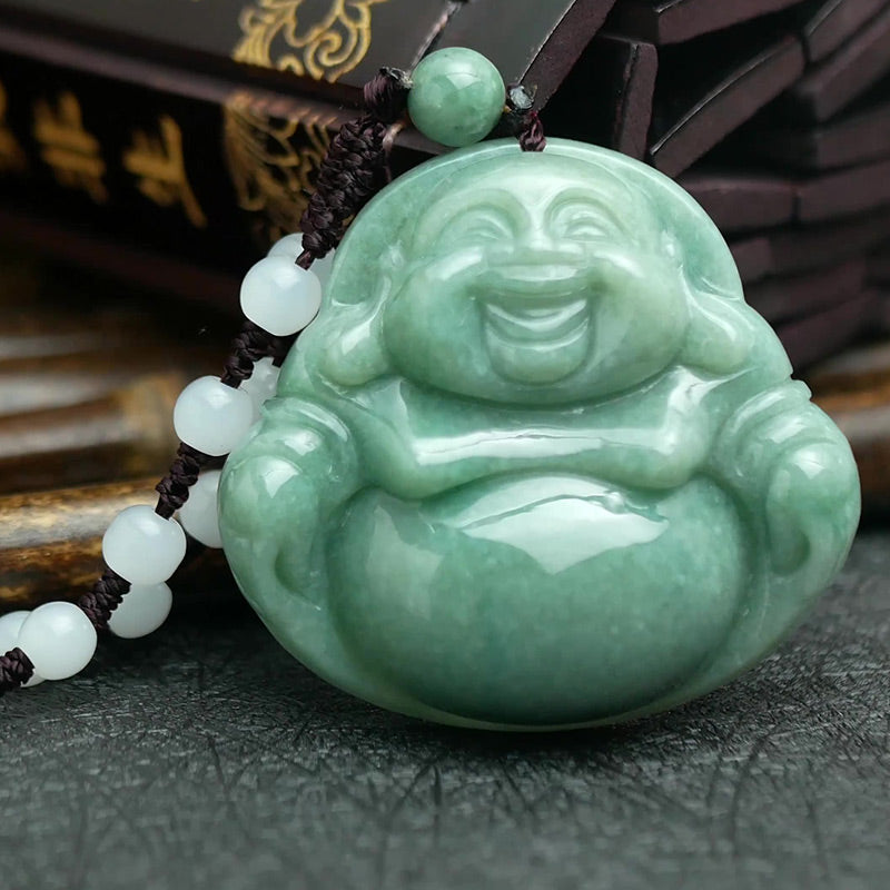 Laughing Buddha Cyan Jade Harmony Necklace