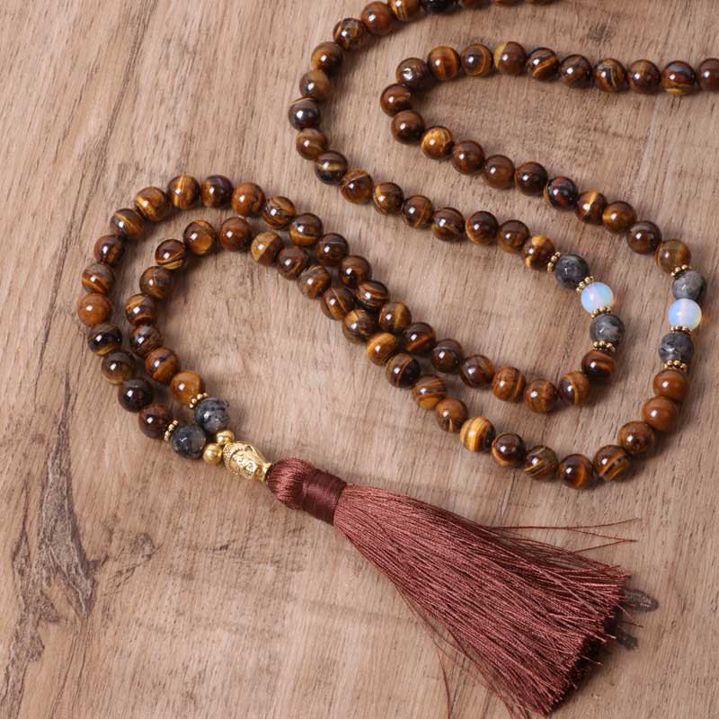 8mm Tiger Eye Buddha Strength & Power Necklace
