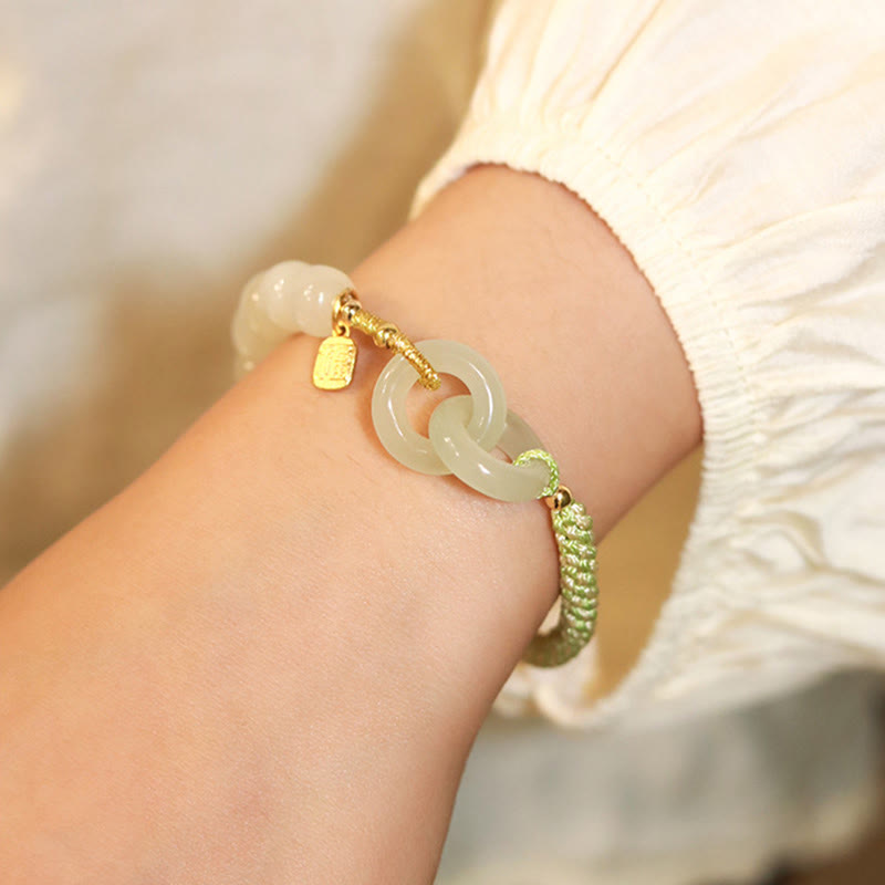 Natural Hetian Jade Double Peace Buckle Bracelet for Abundance