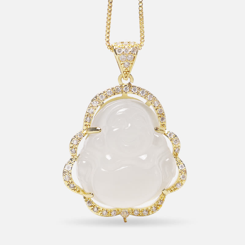 Unisex Laughing Buddha Jade Necklace for Good Luck & Prosperity