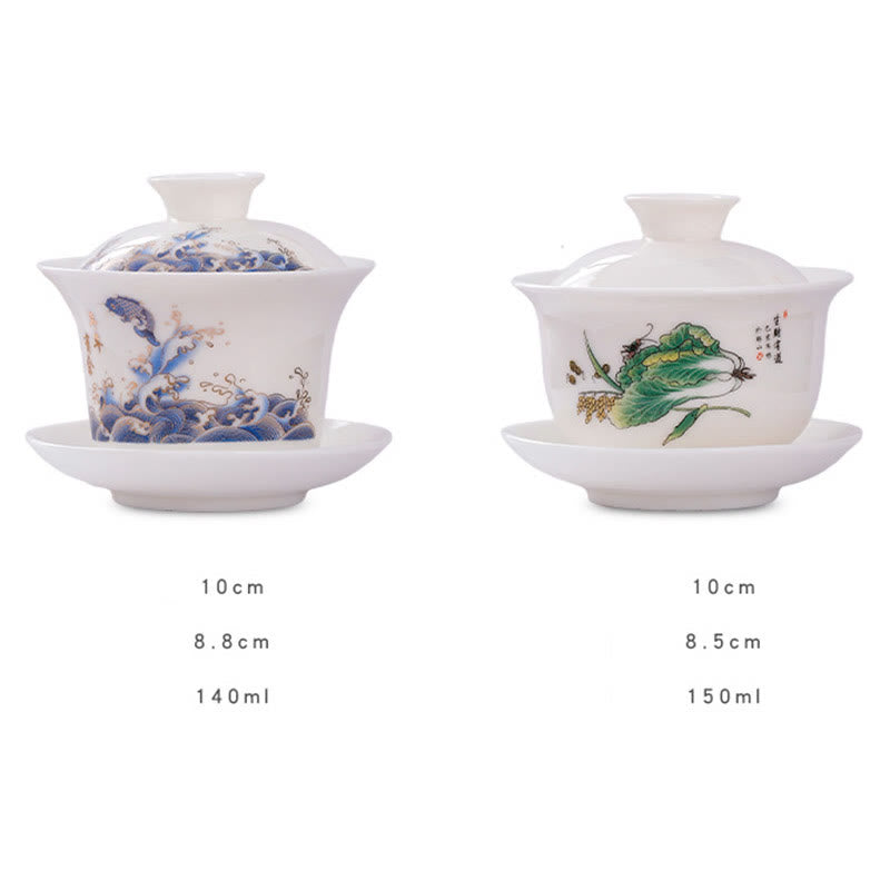 White Porcelain Gaiwan Tea Cup with Lid - Zen Decor