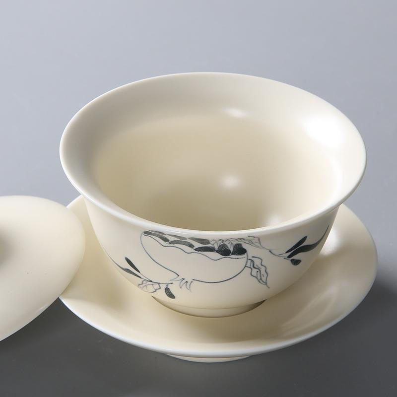 Hand Painted Ceramic Gaiwan Tea Cup With Lid 200ml | Zen Decor