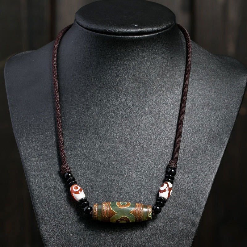 Unisex Nine-Eye Dzi Bead Necklace | Agate Protection